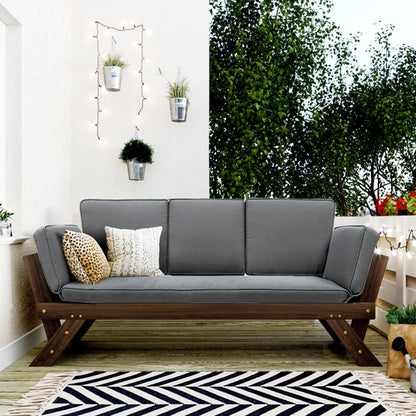 Outdoor Adjustable Patio Wooden Daybed Sofa Chaise Lounge with