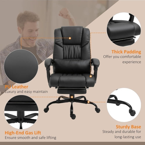 High Back Massage Office Chair With 6 Vibration Points And Footrest