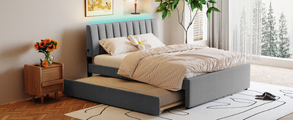 Teddy Fleece Queen Size Upholstered Platform Bed with Twin XL Trundle