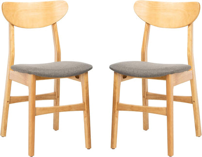 Dining Chair Set Of 2 With Grey Cushions And Natural Wood