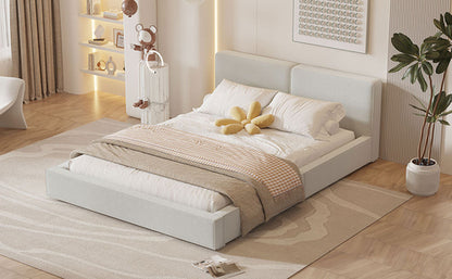 Queen Size Upholstered Platform Bed with Velvet Fabric, Grounded Bed
