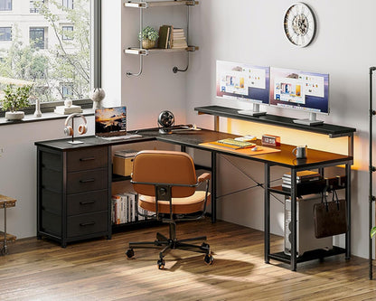 61 Inch L Shaped Desk With Power Outlets For Home Office