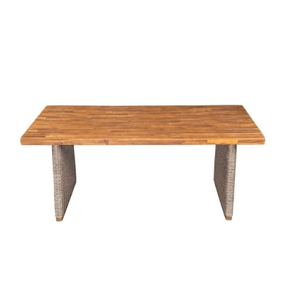 Outdoor Acacia Wood Dining Table, Teak Finish with Wicker