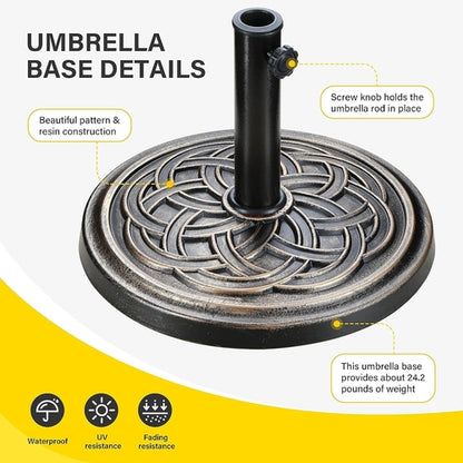 Heavy Duty 24 Pound Bronze Umbrella Base Patio Garden Stand For