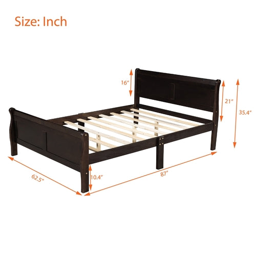 Wood Platform Bed with Headboard and Wooden Slat Support