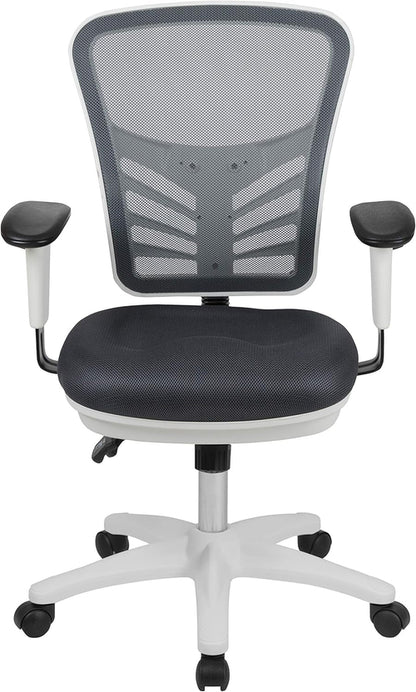 Nicholas Gray And White Mesh Mid Back Swivel Office Chair With