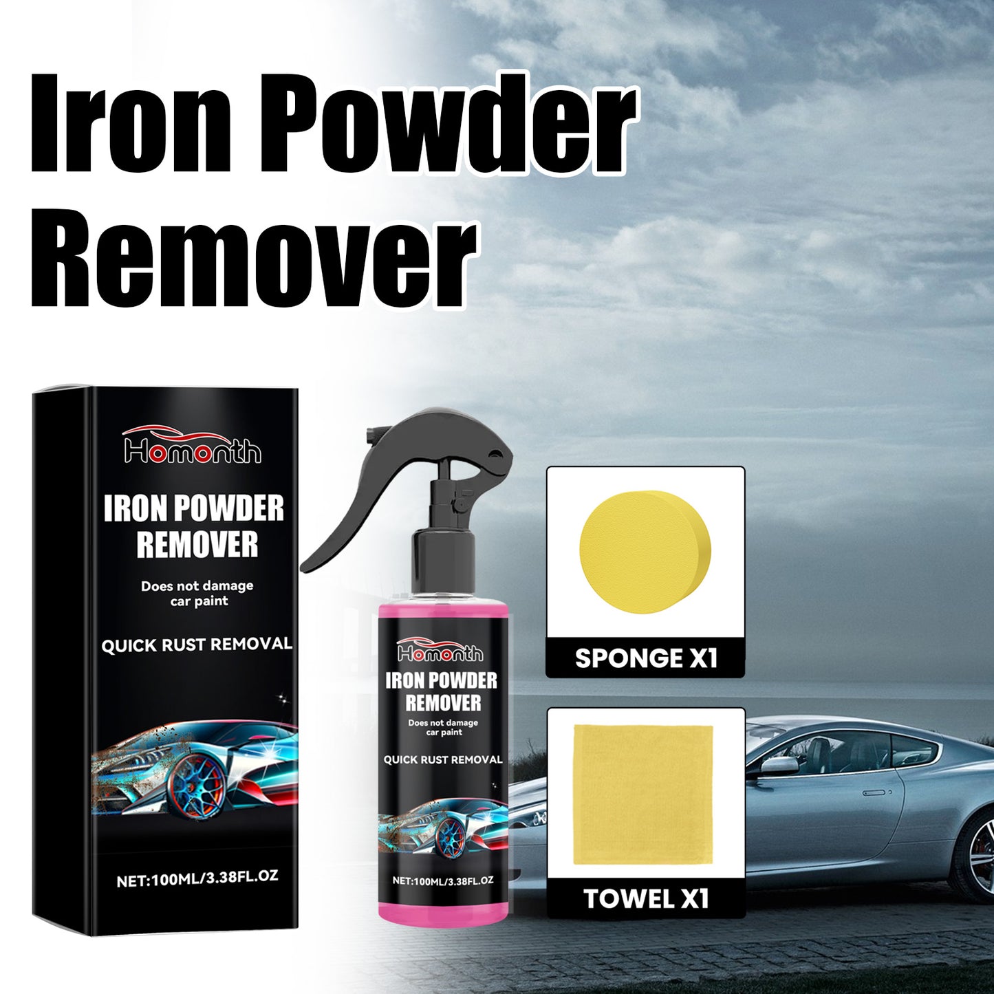 Iron Powder Remover, Car Cleaning Refurbished Rust Removing Rust Lighten The Paint Maintenance Polishes