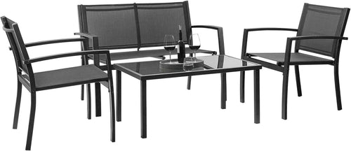 4 Piece Outdoor Patio Set With Glass Table Black Durable