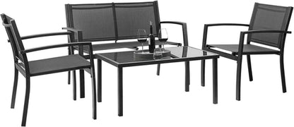 4 Piece Outdoor Patio Set With Glass Table Black Durable
