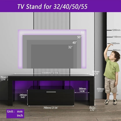 Black LED TV Stand with Large Storage Drawer for 32 40 50 55 Inch Tvs,