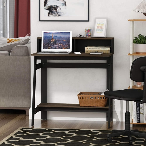A Frame Computer Desk with Hutch Storage in Columbia Walnut