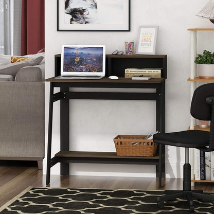 A Frame Computer Desk with Hutch Storage in Columbia Walnut