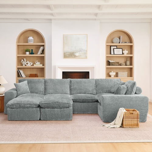 Modern Boucle L-Shaped Sectional Sofa with Two Moveable Ottomans,