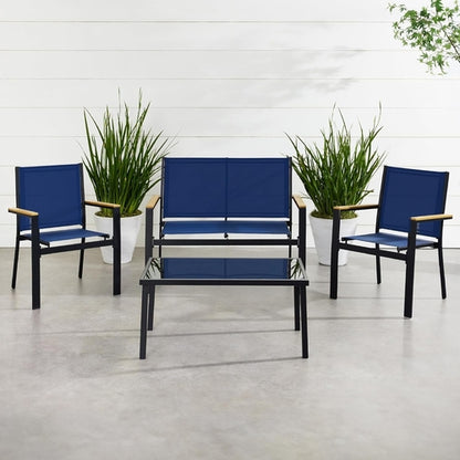 4 Piece Outdoor Textilene Patio Conversation Set Loveseat And Table