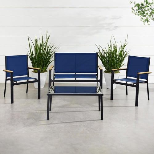4 Piece Outdoor Textilene Patio Conversation Set Loveseat And Table