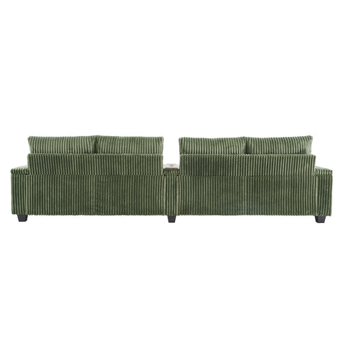 Modern 4-Seater Corduroy Sofa Couch with USB Ports, Hidden Storage and