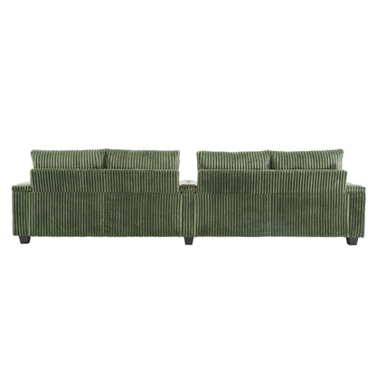 Modern 4-Seater Corduroy Sofa Couch with USB Ports, Hidden Storage and