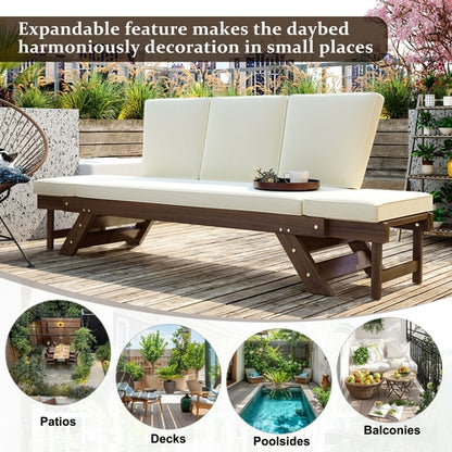 Outdoor Adjustable Patio Wooden Daybed Sofa Chaise Lounge with