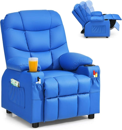 Blue Kids Recliner Chair With Cup Holder And Footrest
