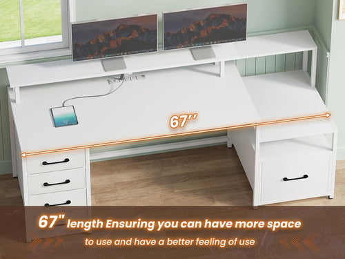 Modern Home Office Desk With 5 Drawers And LED Lights