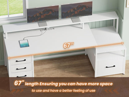 Modern Home Office Desk With 5 Drawers And LED Lights