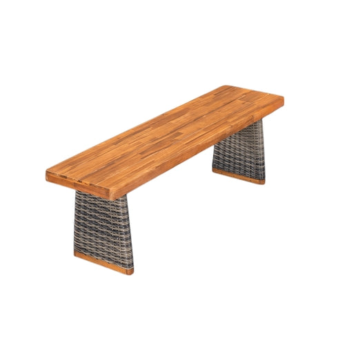 Outdoor 3 Piece Acacia Wood Dining Set with Handwoven Rattan Legs