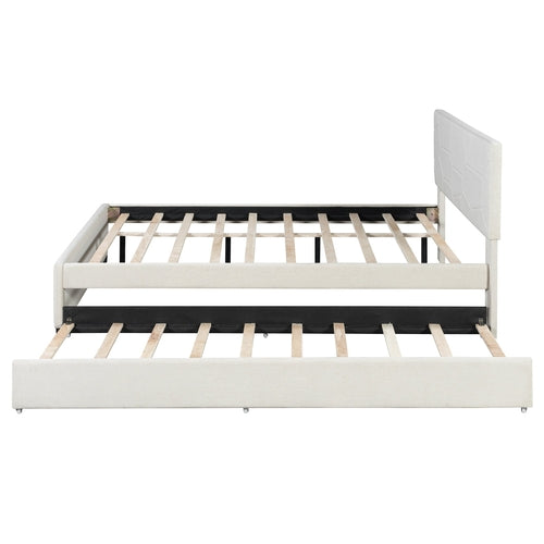 Queen Size Upholstered Platform Bed with Brick Pattern Headboard and