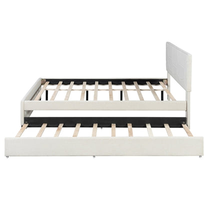 Queen Size Upholstered Platform Bed with Brick Pattern Headboard and