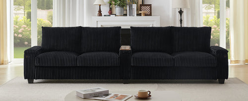 Modern 4-Seater Corduroy Sofa Couch with USB Ports, Hidden Storage and