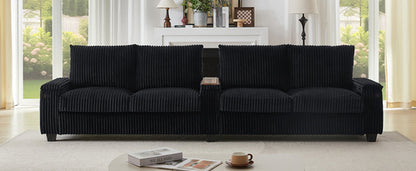 Modern 4-Seater Corduroy Sofa Couch with USB Ports, Hidden Storage and