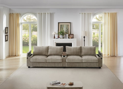 Modern 4-Seater Corduroy Sofa Couch with USB Ports, Hidden Storage and