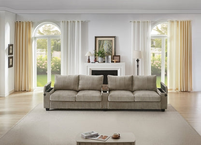 Modern 4-Seater Corduroy Sofa Couch with USB Ports, Hidden Storage and