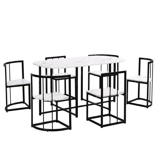 Modern 7-Piece Dining Table Set with Faux Marble Compact 55Inch