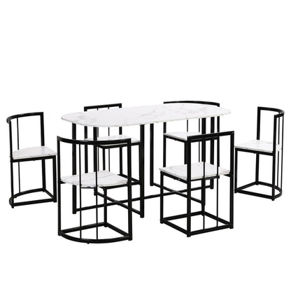 Modern 7-Piece Dining Table Set with Faux Marble Compact 55Inch