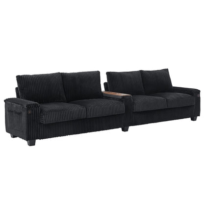 Modern 4-Seater Corduroy Sofa Couch with USB Ports, Hidden Storage and