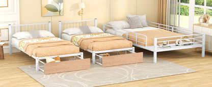 Full Over Twin & Twin Bunk Bed, Metal Triple Bunk Bed with Drawers and