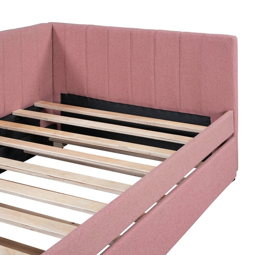 Upholstered Daybed with Trundle Sofa Bed Frame No Box Spring Needed,