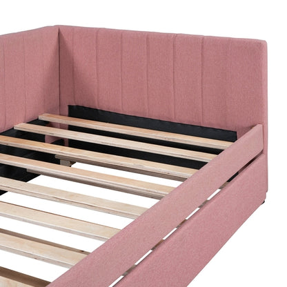 Upholstered Daybed with Trundle Sofa Bed Frame No Box Spring Needed,