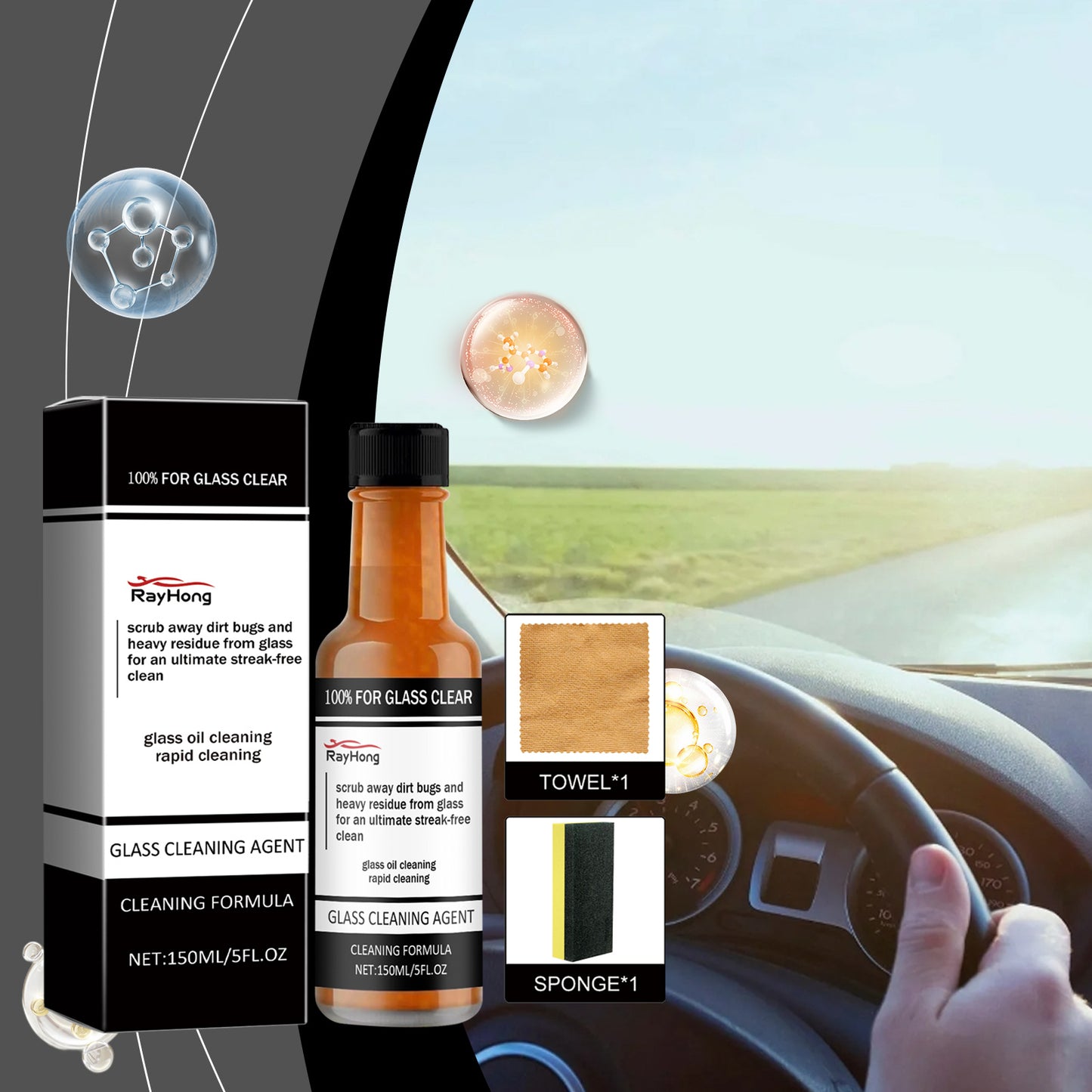 Automotive Glass Cleaner, Car Front Windshield Oil Film Remover Car Window Special Oil Film Remover