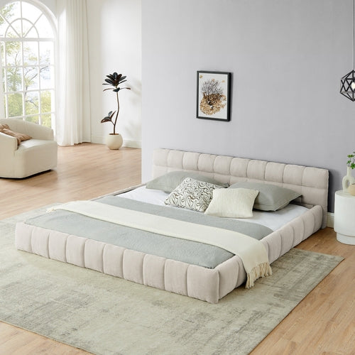 Upholstered Bed Frame with Thick Chenille Fabric, Grounded Platform