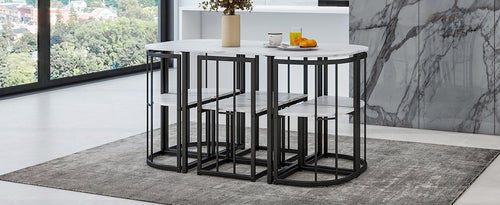 Modern 7-Piece Dining Table Set with Faux Marble Compact 55Inch