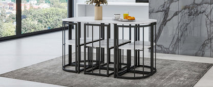 Modern 7-Piece Dining Table Set with Faux Marble Compact 55Inch