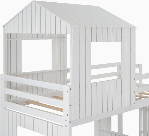 House Bunk Beds, Twin over Full Bunk Bed Wood Playhouse Bunkbed Low