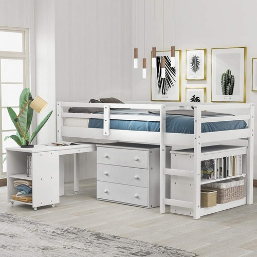 Twin Loft Bed With Rolling Desk And Storage For Small Rooms