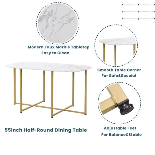 Modern 7-Piece Dining Table Set with Faux Marble Compact 55Inch