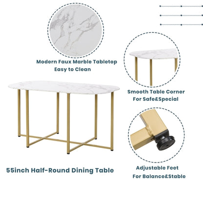 Modern 7-Piece Dining Table Set with Faux Marble Compact 55Inch