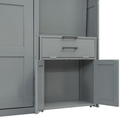 Twin Size Murphy Bed Wall Bed with Closet , Drawers & Desk-Gray