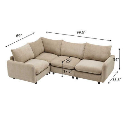 Modular Velvet Sectional Sofa Corner Chair – Convertible Upholstered