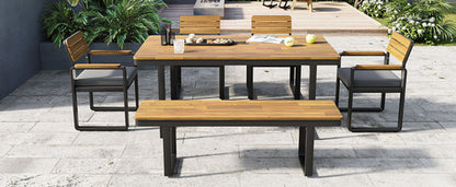 6-Piece Outdoor Dining Set, Acacia Wood, 1 Table with 4 Chairs & 1