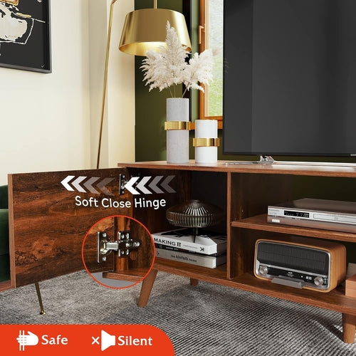 Mid Century TV Stand 55 to 60 Inch Retro Brown Finish